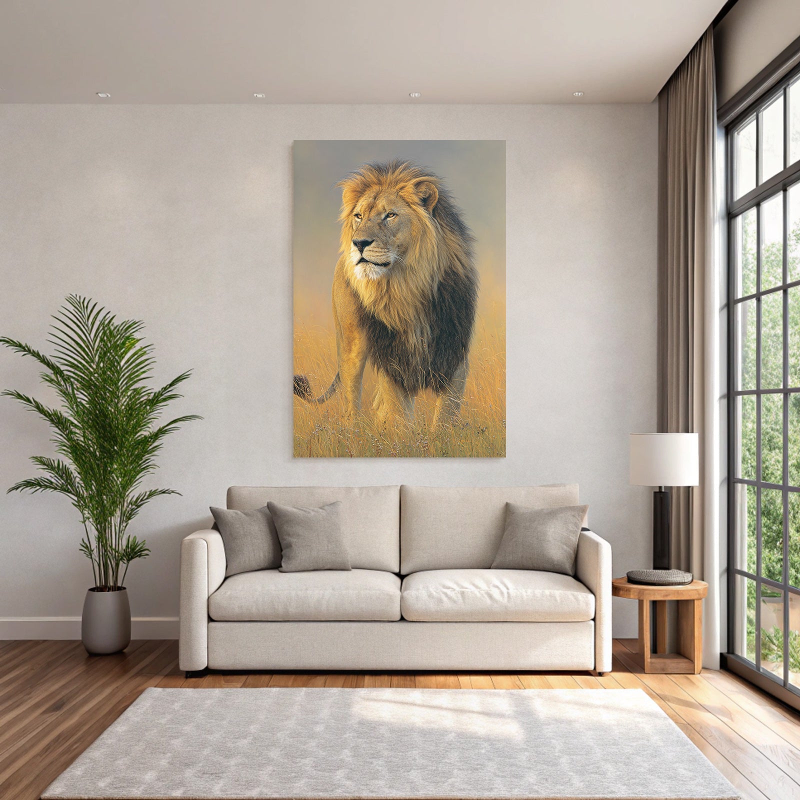 Lion Im Hochgras Mit Hintergrund In Der Savanne