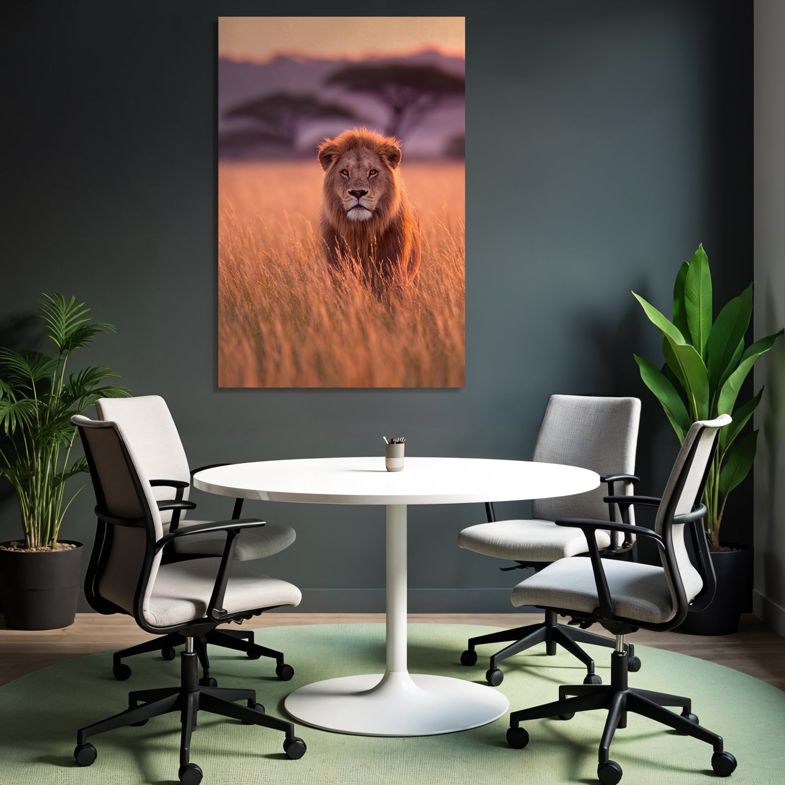 Lion Im Hohen Gras Bei Sonnenuntergang
