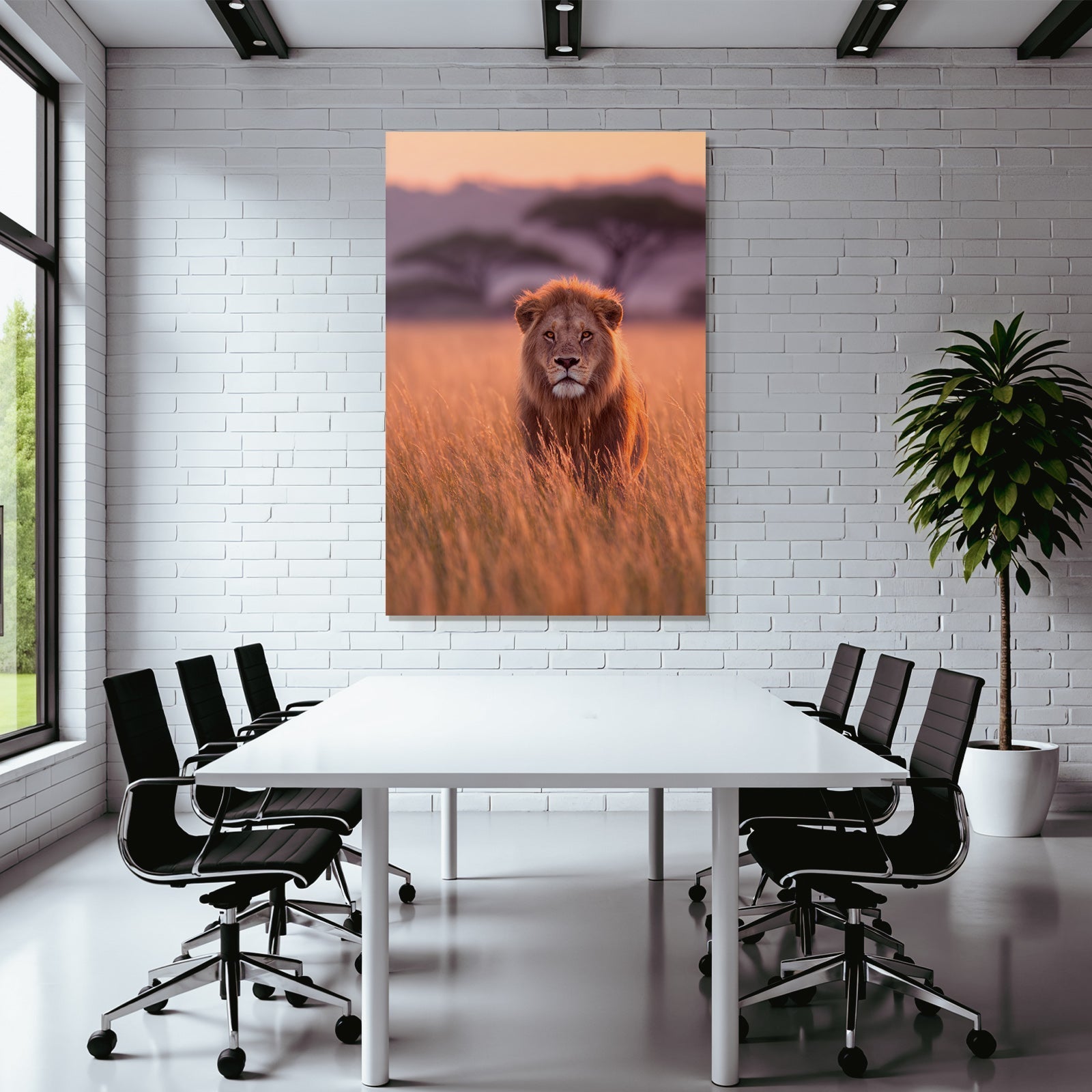 Lion Im Hohen Gras Bei Sonnenuntergang