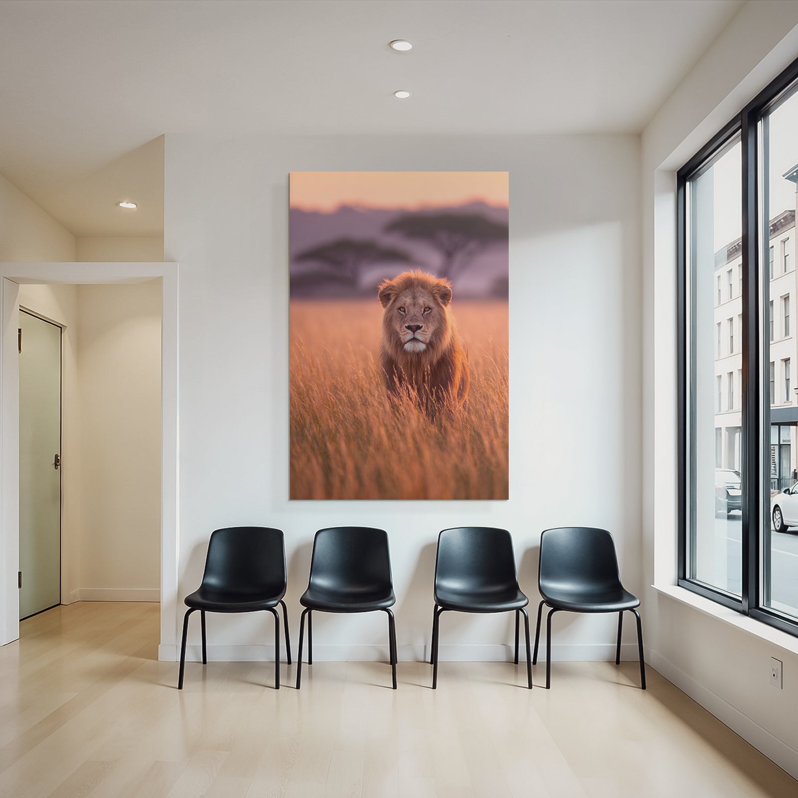 Lion Im Hohen Gras Bei Sonnenuntergang