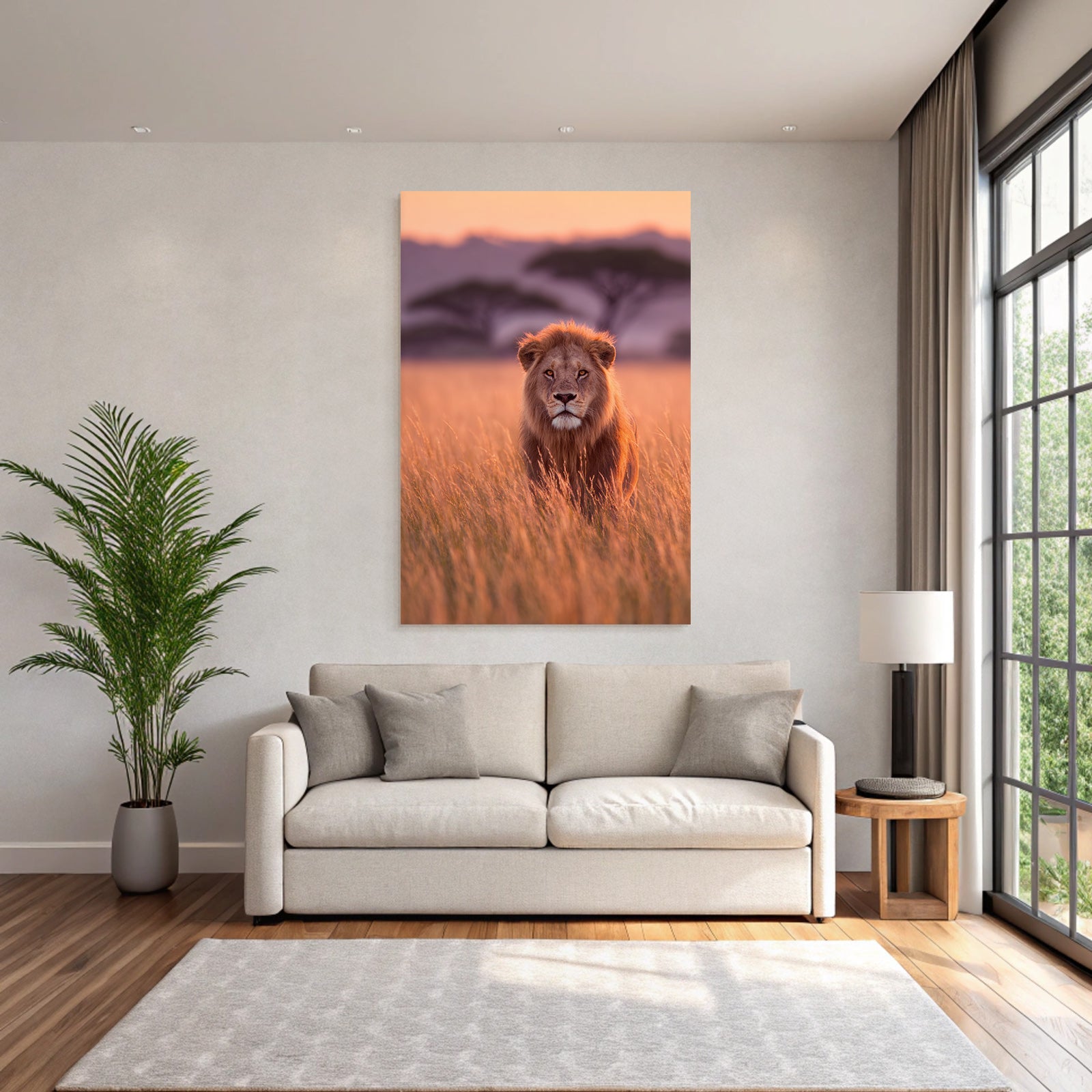 Lion Im Hohen Gras Bei Sonnenuntergang