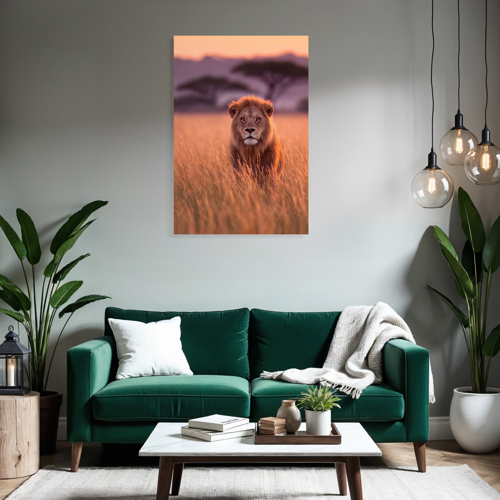 Lion Im Hohen Gras Bei Sonnenuntergang
