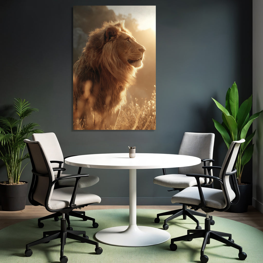 Lion In Profil Aufgenommen Im Goldenen Licht Mit Einer Majestätischen Atmosphäre