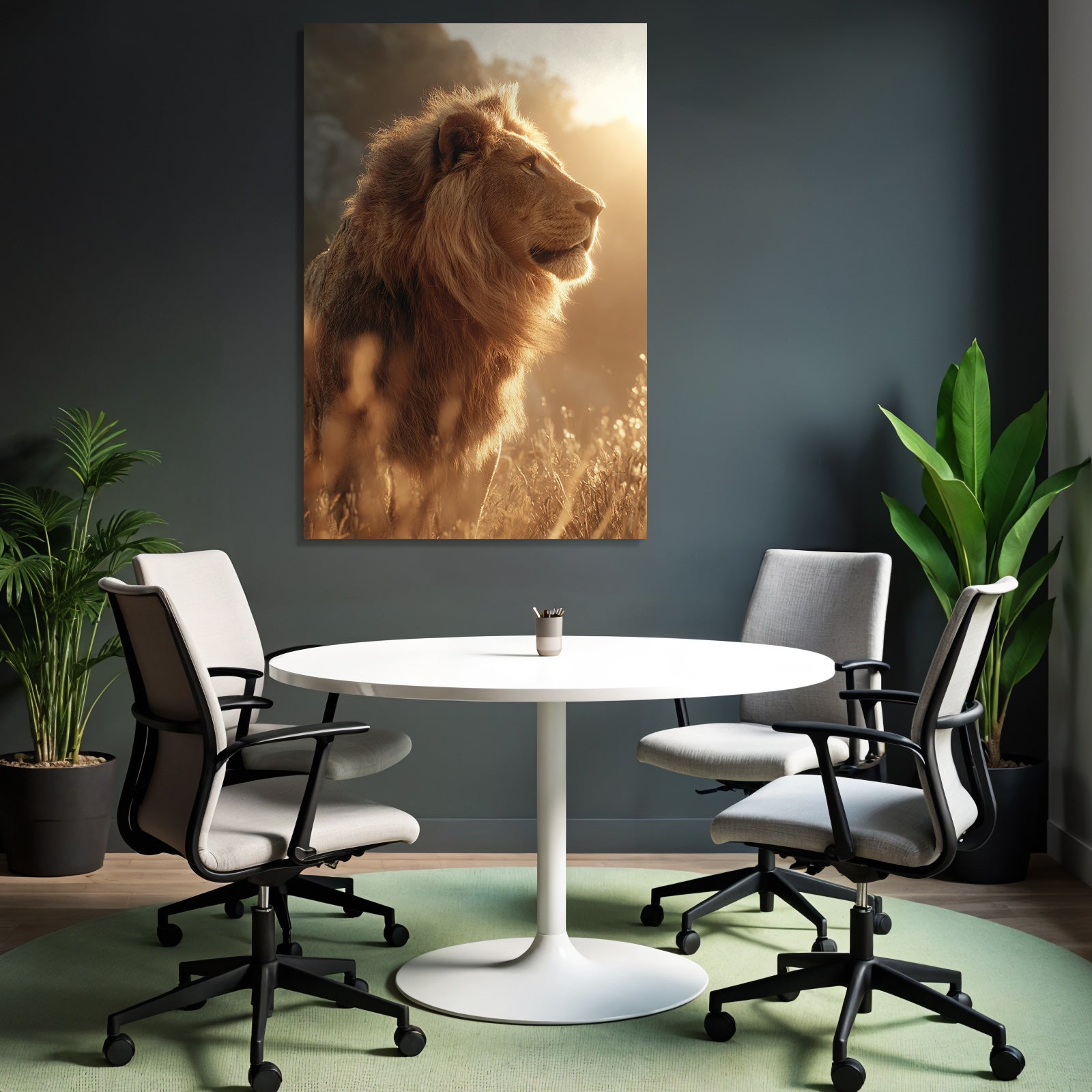 Lion In Profil Aufgenommen Im Goldenen Licht Mit Einer Majestätischen Atmosphäre