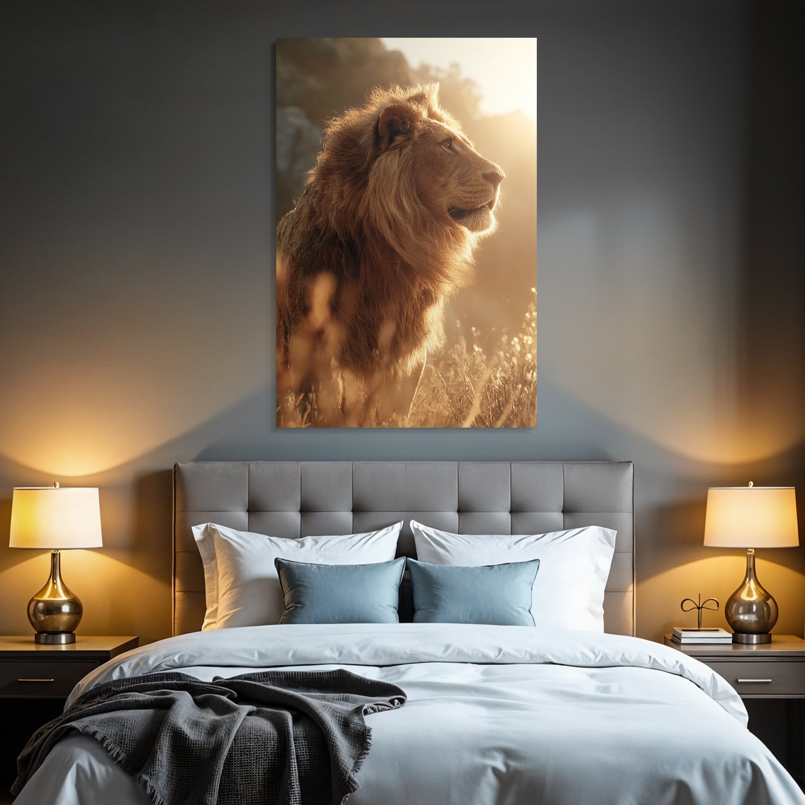 Lion In Profil Aufgenommen Im Goldenen Licht Mit Einer Majestätischen Atmosphäre