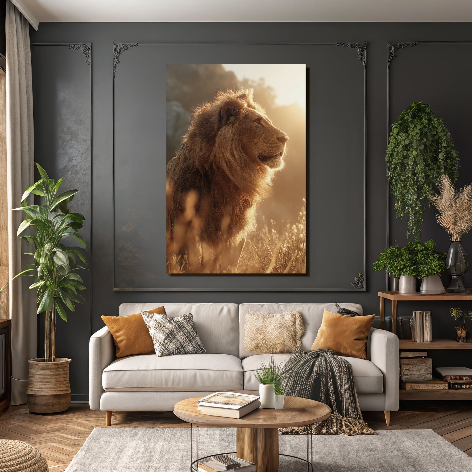 Lion In Profil Aufgenommen Im Goldenen Licht Mit Einer Majestätischen Atmosphäre