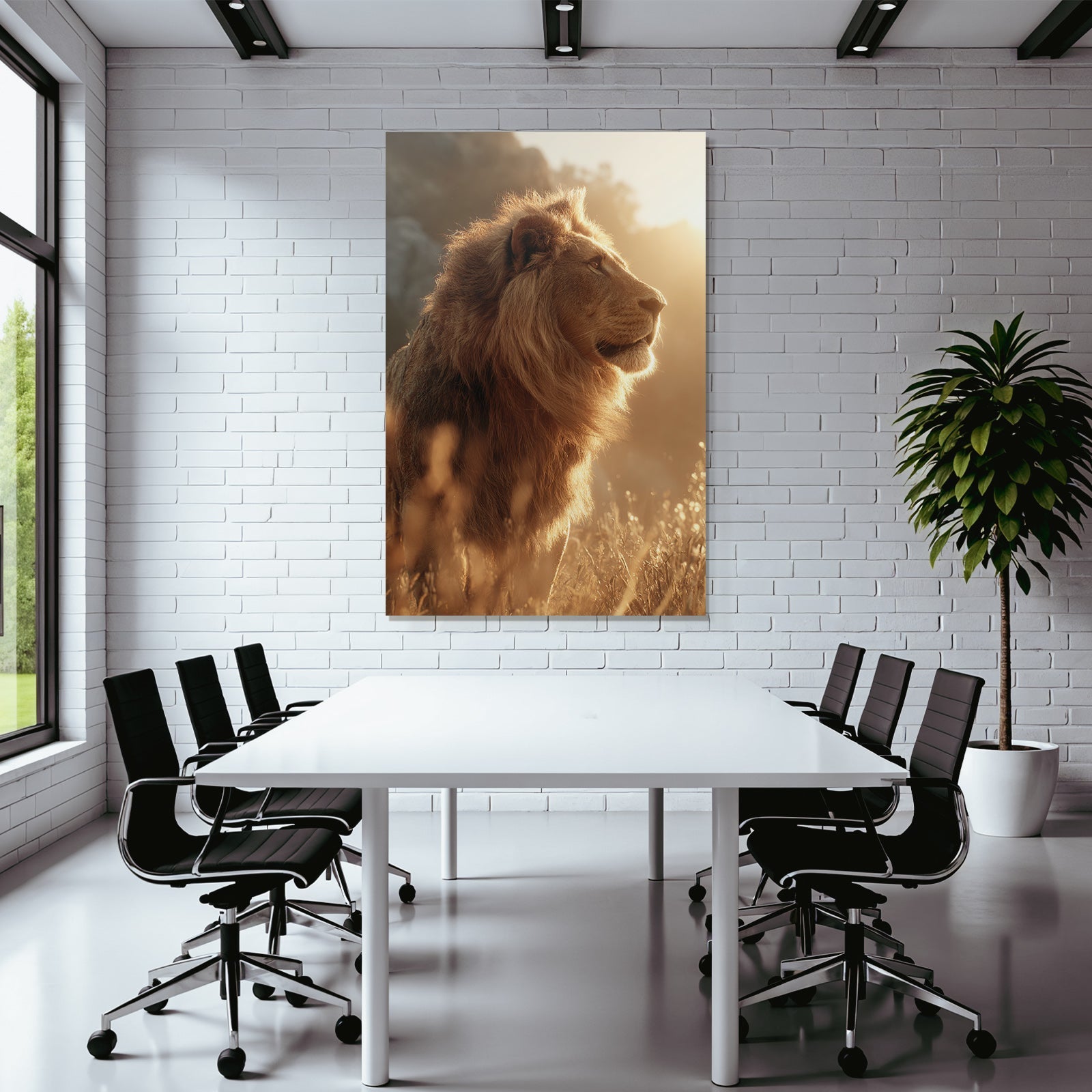 Lion In Profil Aufgenommen Im Goldenen Licht Mit Einer Majestätischen Atmosphäre
