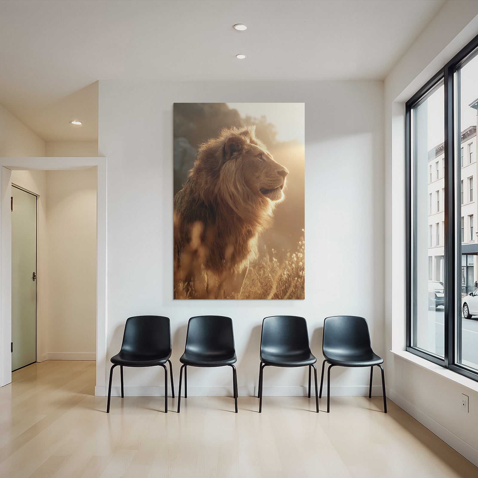 Lion In Profil Aufgenommen Im Goldenen Licht Mit Einer Majestätischen Atmosphäre