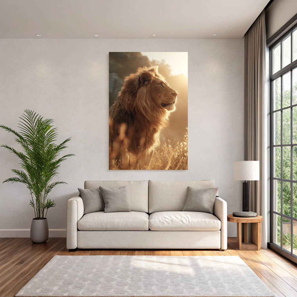 Lion In Profil Aufgenommen Im Goldenen Licht Mit Einer Majestätischen Atmosphäre