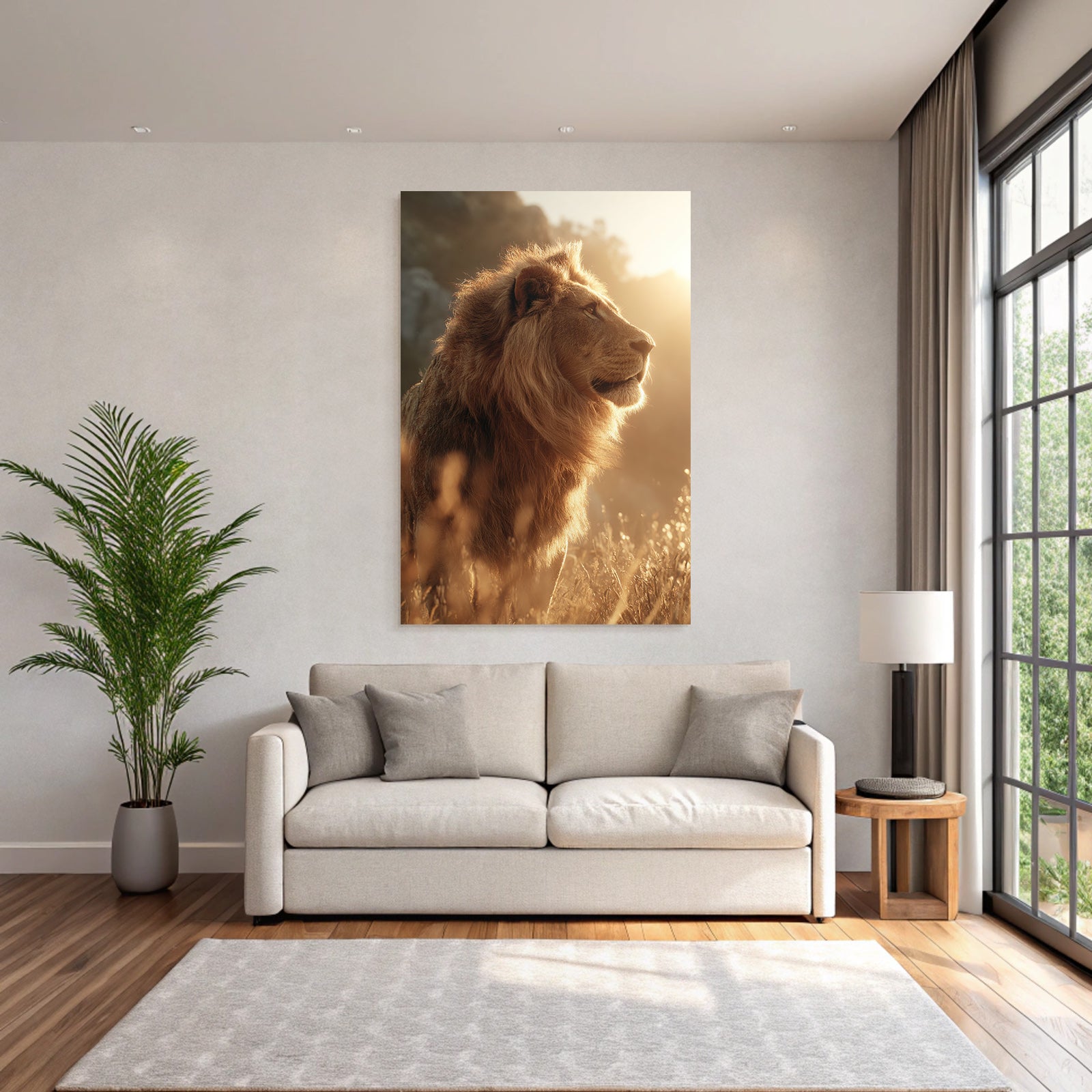 Lion In Profil Aufgenommen Im Goldenen Licht Mit Einer Majestätischen Atmosphäre