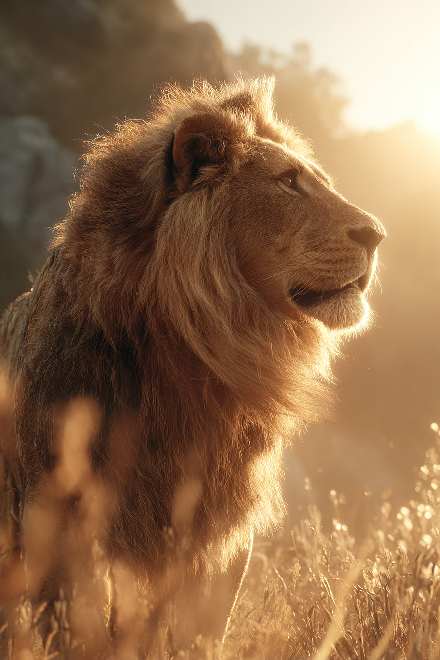Lion In Profil Aufgenommen Im Goldenen Licht Mit Einer Majestätischen Atmosphäre | Safari und Wildtiere | Tiere