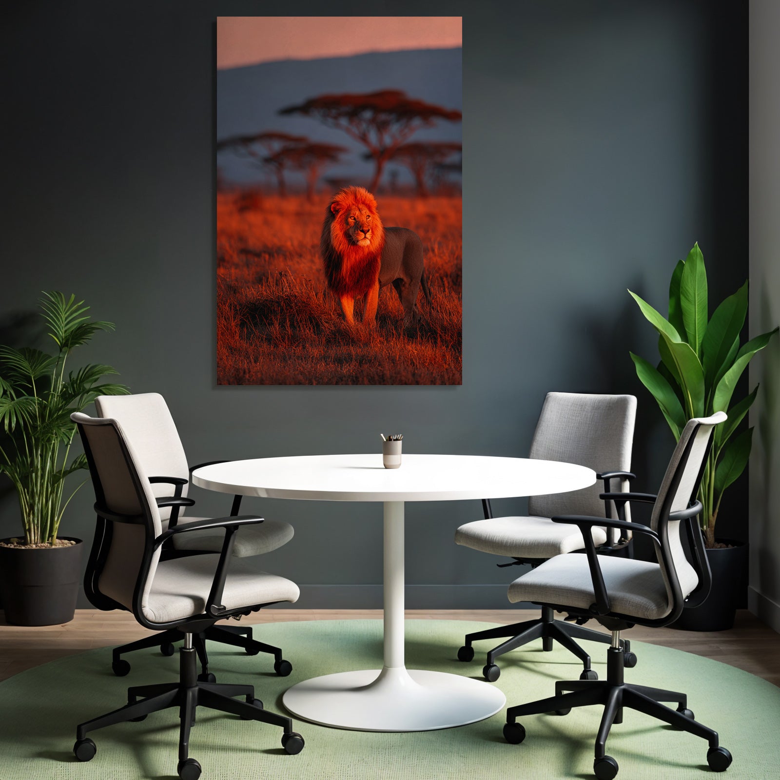 Lion In Vivid Landscape Bei Sonnenuntergang