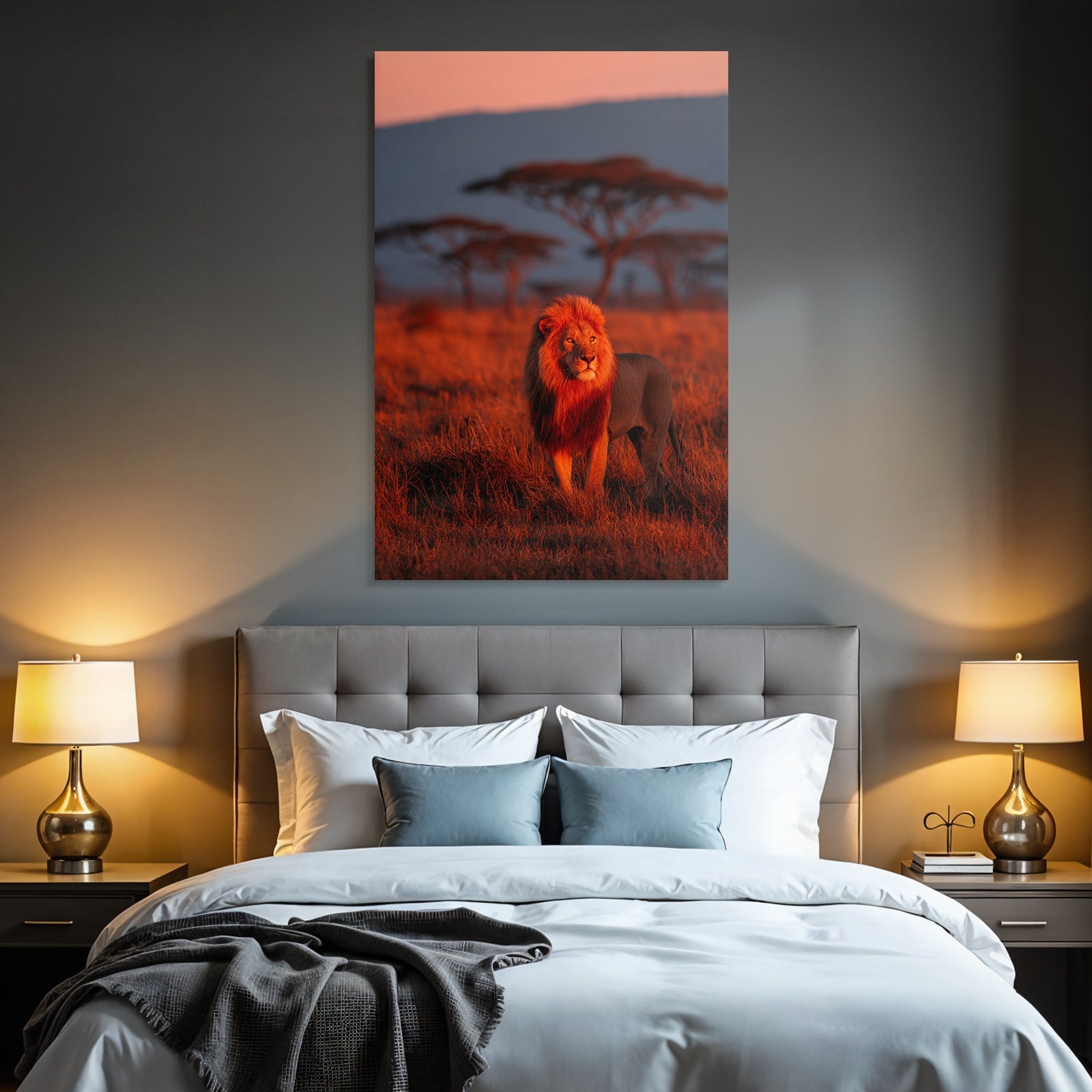 Lion In Vivid Landscape Bei Sonnenuntergang