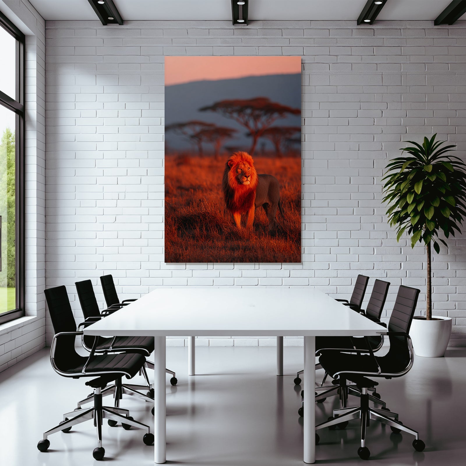 Lion In Vivid Landscape Bei Sonnenuntergang