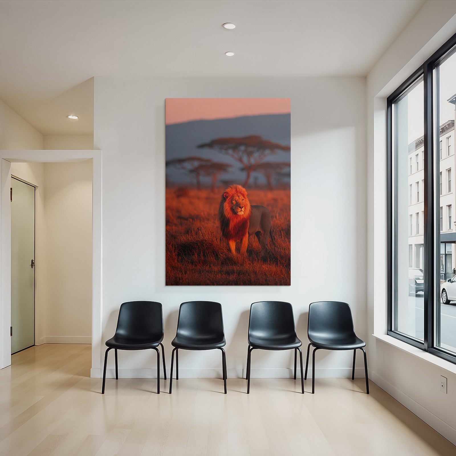 Lion In Vivid Landscape Bei Sonnenuntergang