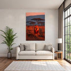 Lion In Vivid Landscape Bei Sonnenuntergang