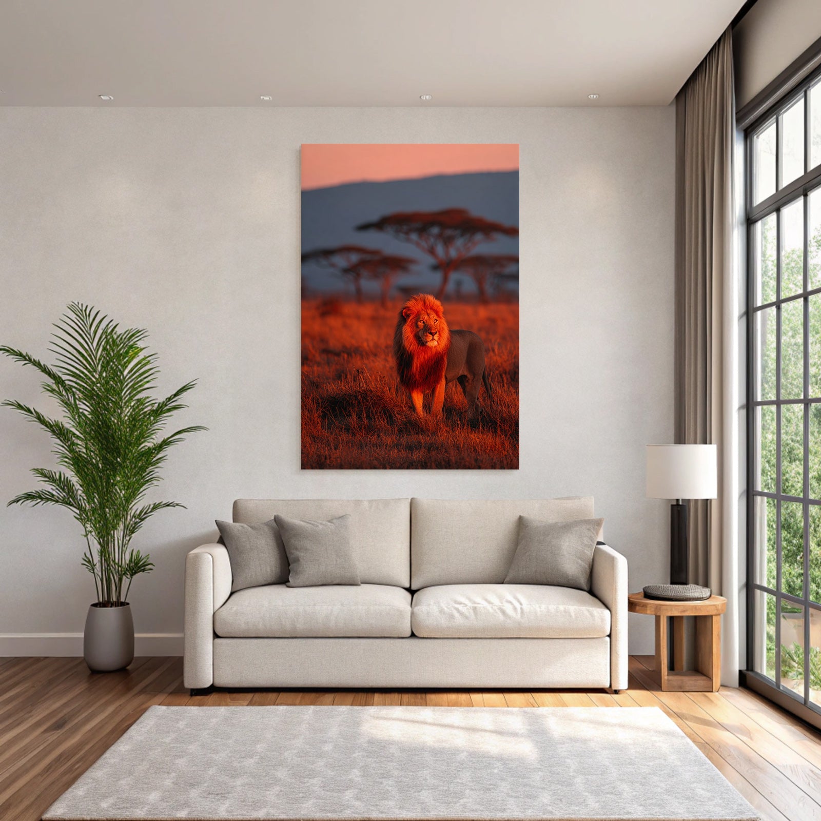 Lion In Vivid Landscape Bei Sonnenuntergang
