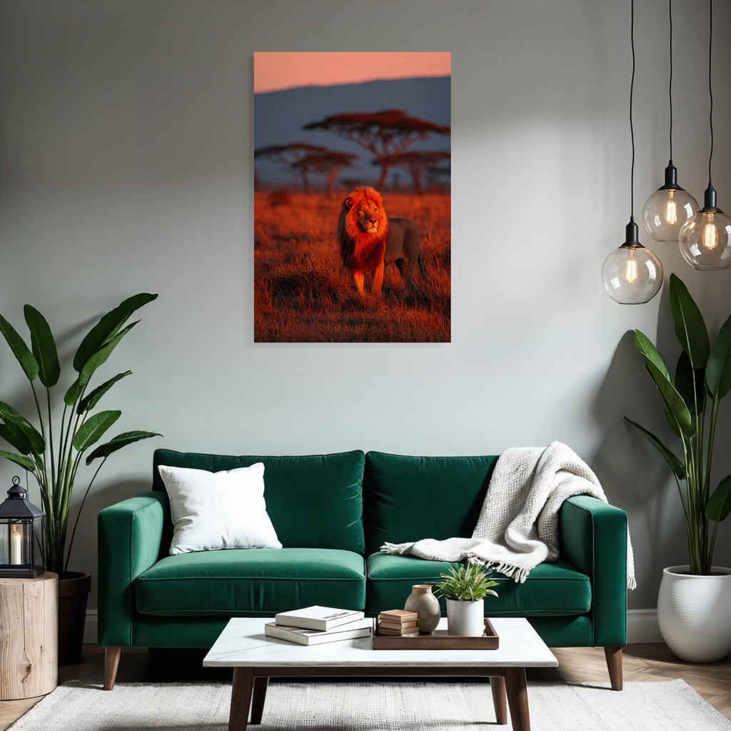 Lion In Vivid Landscape Bei Sonnenuntergang