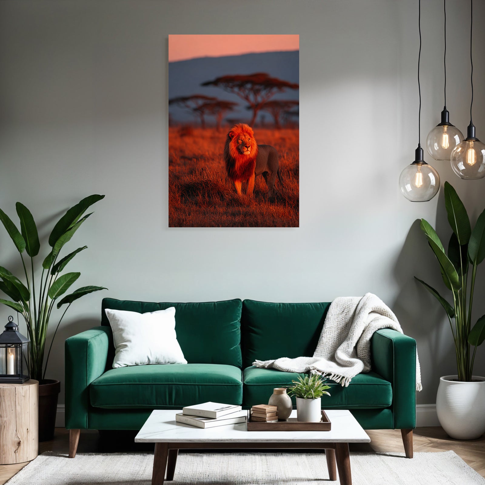 Lion In Vivid Landscape Bei Sonnenuntergang