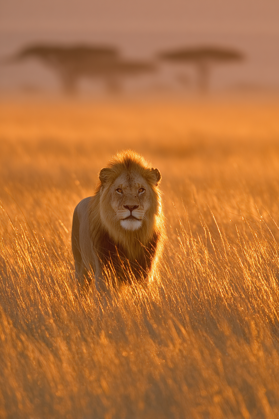 Löwe Durch Hochgras Im Sonnenuntergang Savanne Szenenruhe Wildlife | Safari und Wildtiere | Tiere