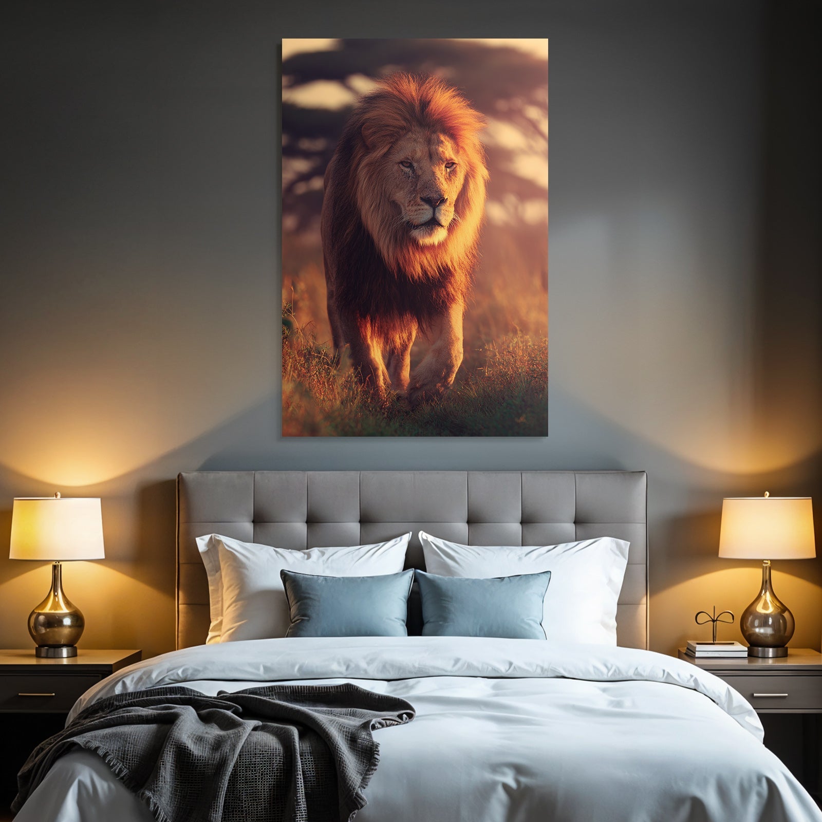 Löwe Im Grünen Landschaft Mit Warmem Licht