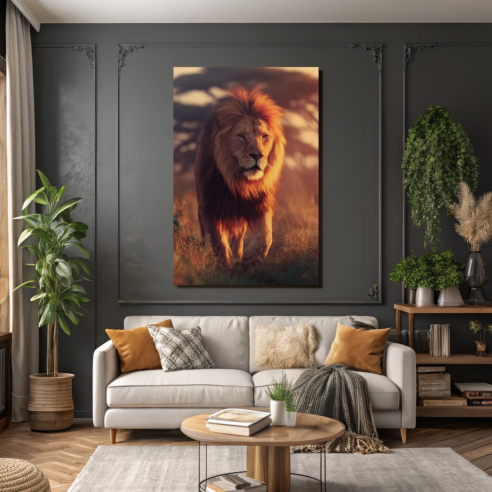 Löwe Im Grünen Landschaft Mit Warmem Licht