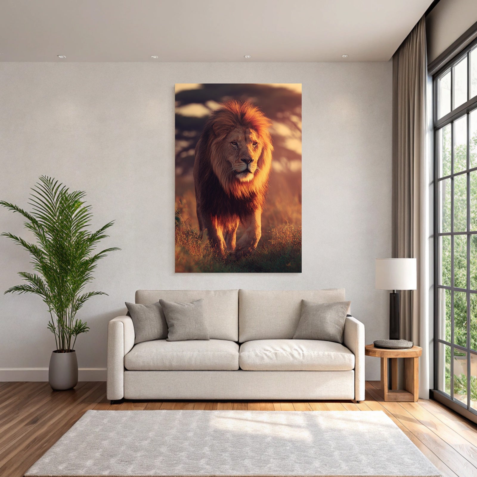 Löwe Im Grünen Landschaft Mit Warmem Licht
