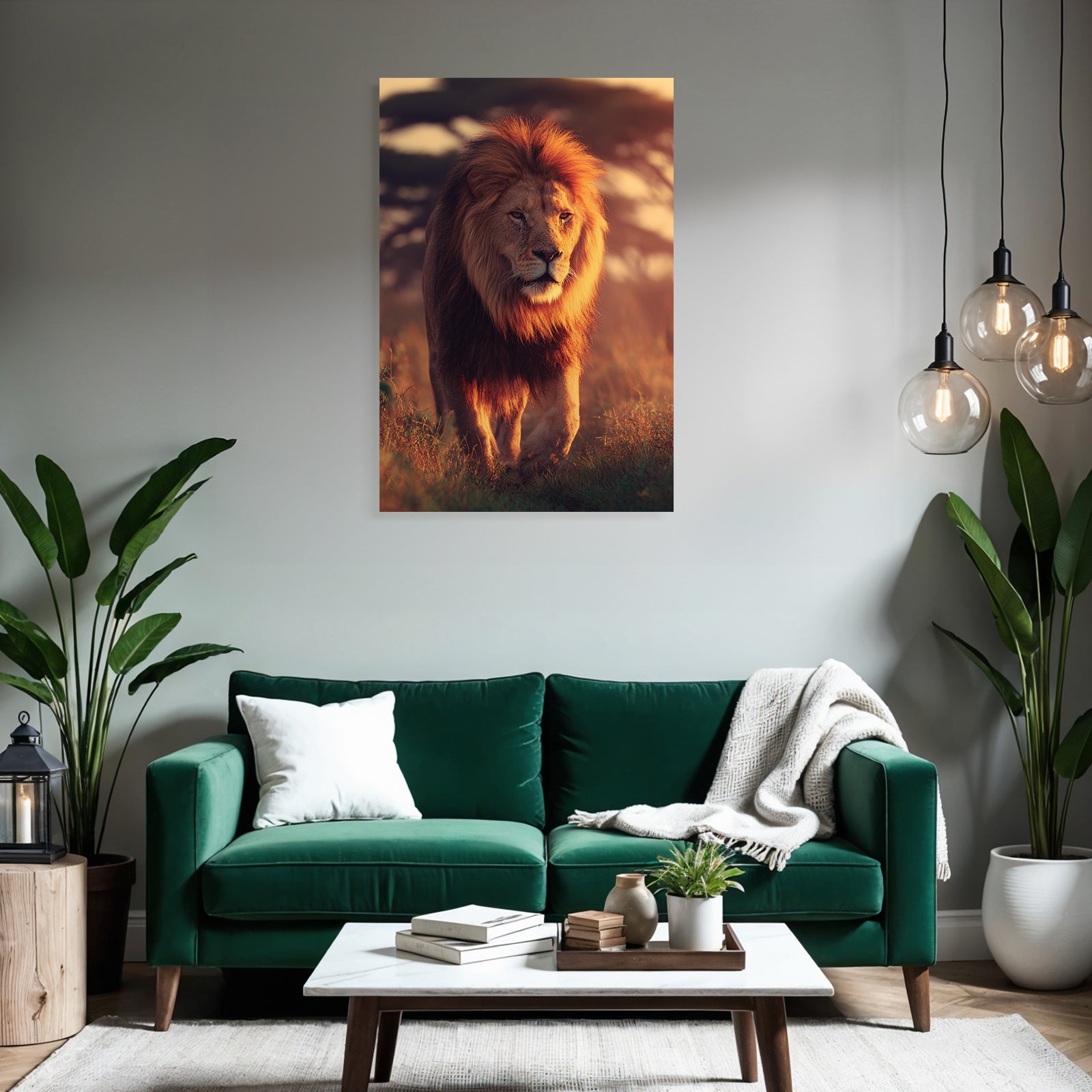 Löwe Im Grünen Landschaft Mit Warmem Licht