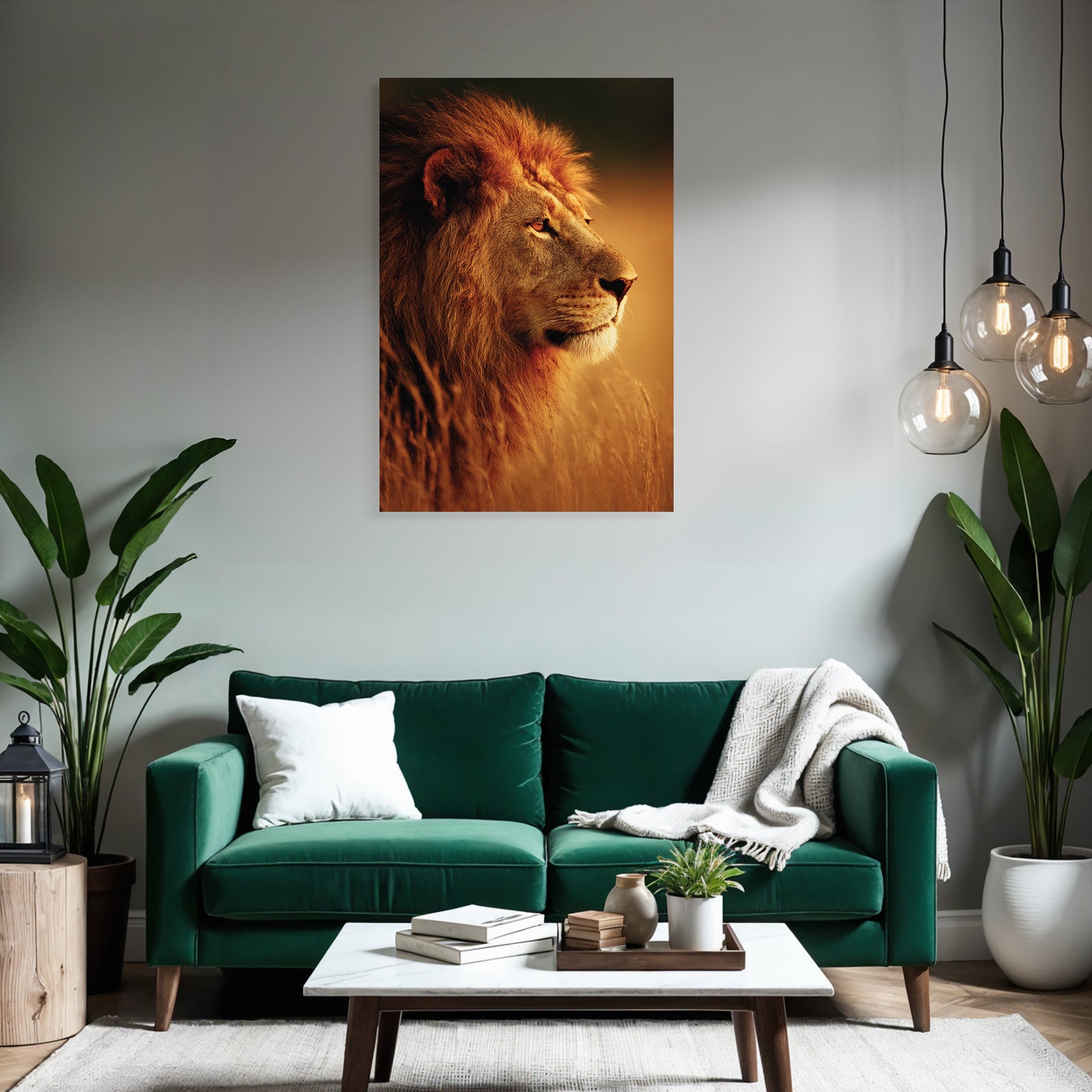 Löwe Im Profil Mit Mane In Goldenen Gräsern