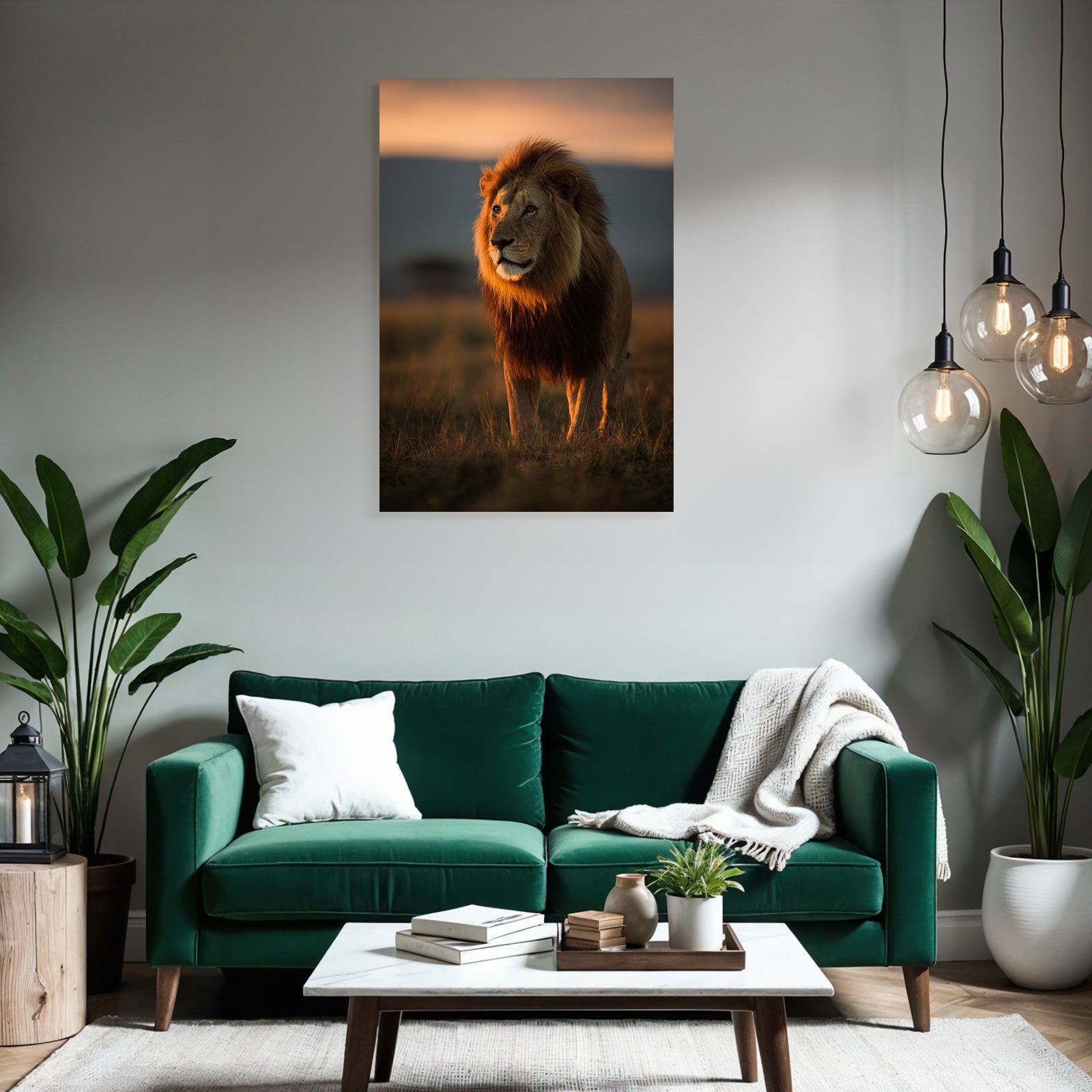 Löwe In Der Savanne Bei Sonnenuntergang