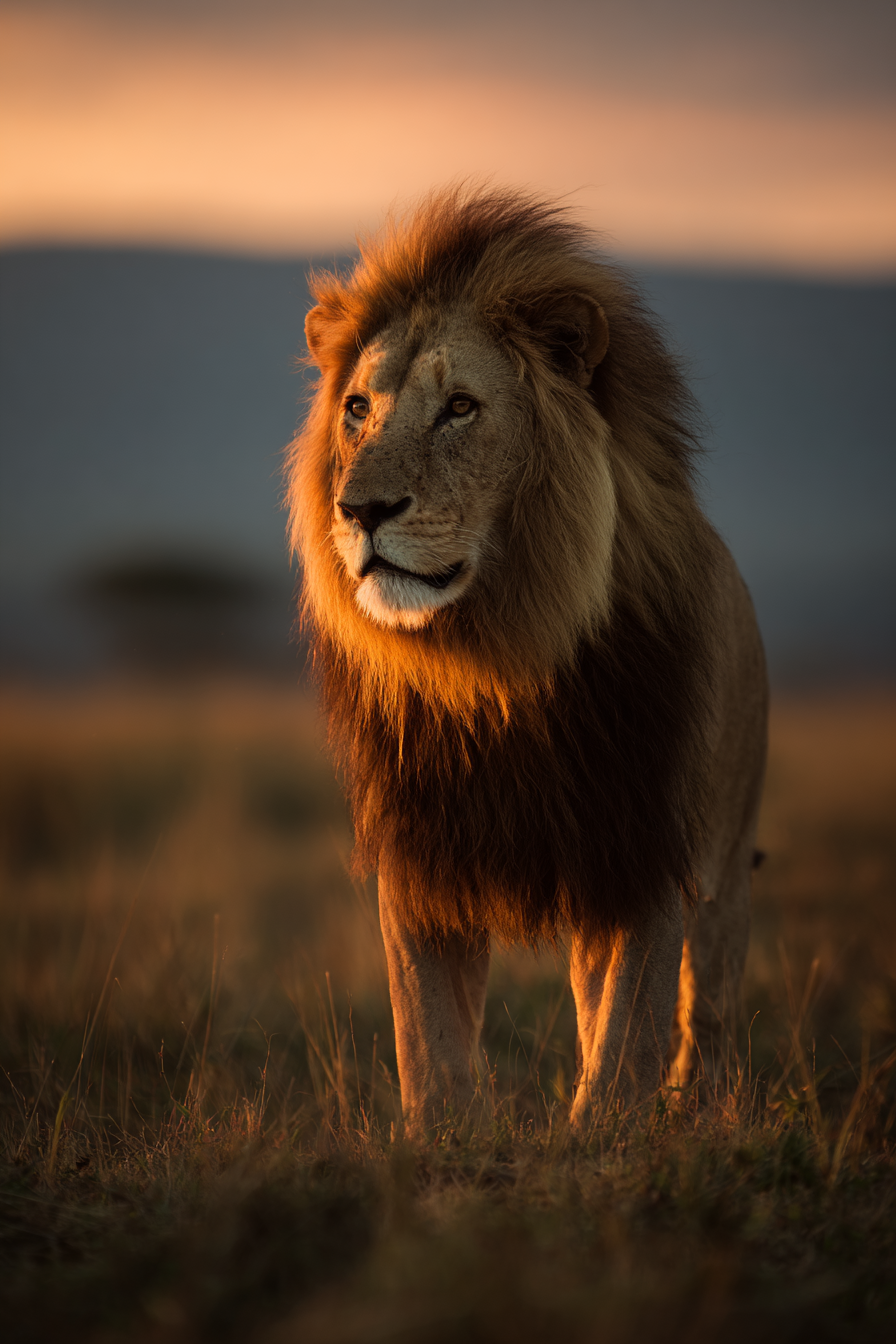 Löwe In Der Savanne Bei Sonnenuntergang | Safari und Wildtiere | Tiere