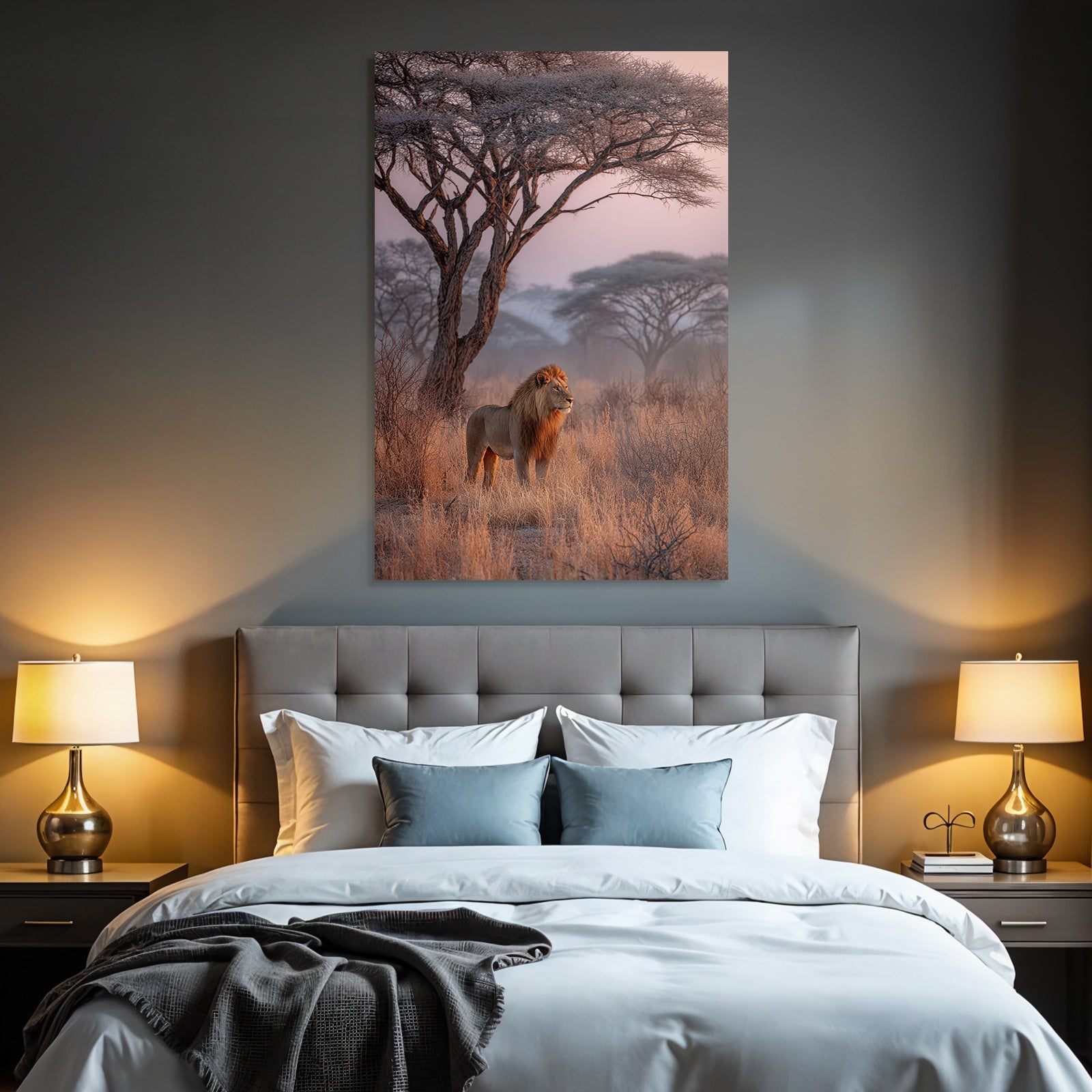 Löwe In Der Savanne Beim Dawn Oder Dusk