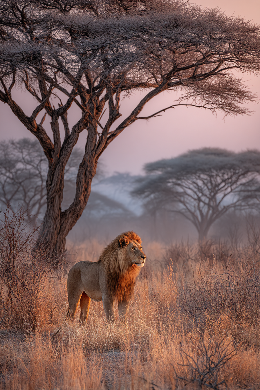 Löwe In Der Savanne Beim Dawn Oder Dusk | Safari und Wildtiere | Tiere