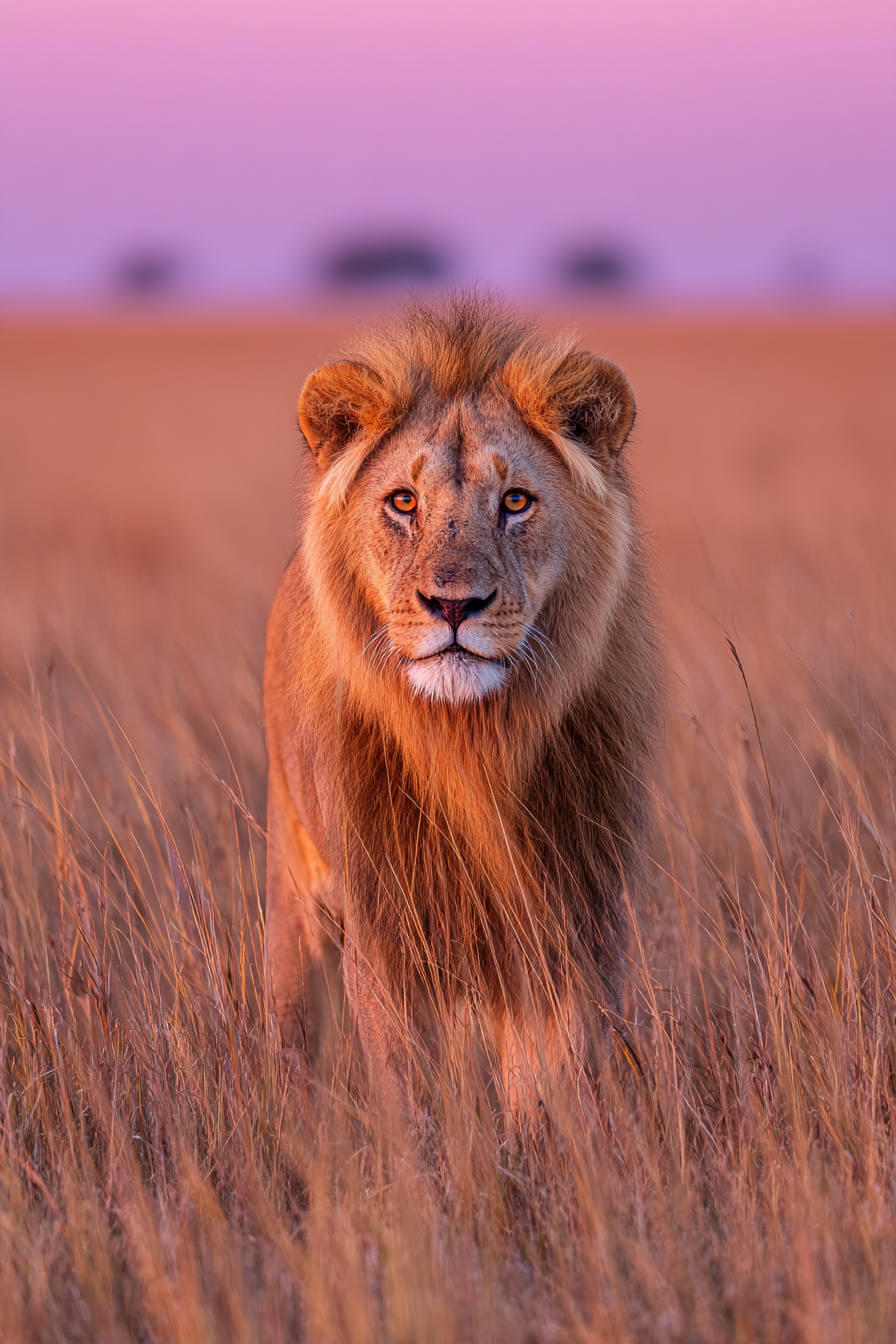 Löwe In Hohem Gras Afrikansiche Savanne Beobachtung Dämmerung | Safari und Wildtiere | Tiere
