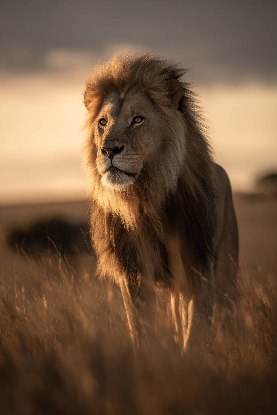 Löwen In Einem Feld Mit Hohem Gras Beim Sonnenuntergang | Safari und Wildtiere | Tiere