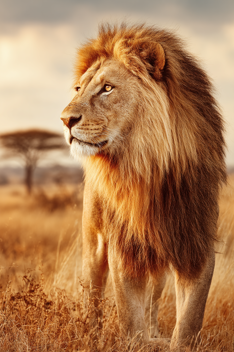 Löwen Mit Mane Im Savannen Sunset | Safari und Wildtiere | Tiere