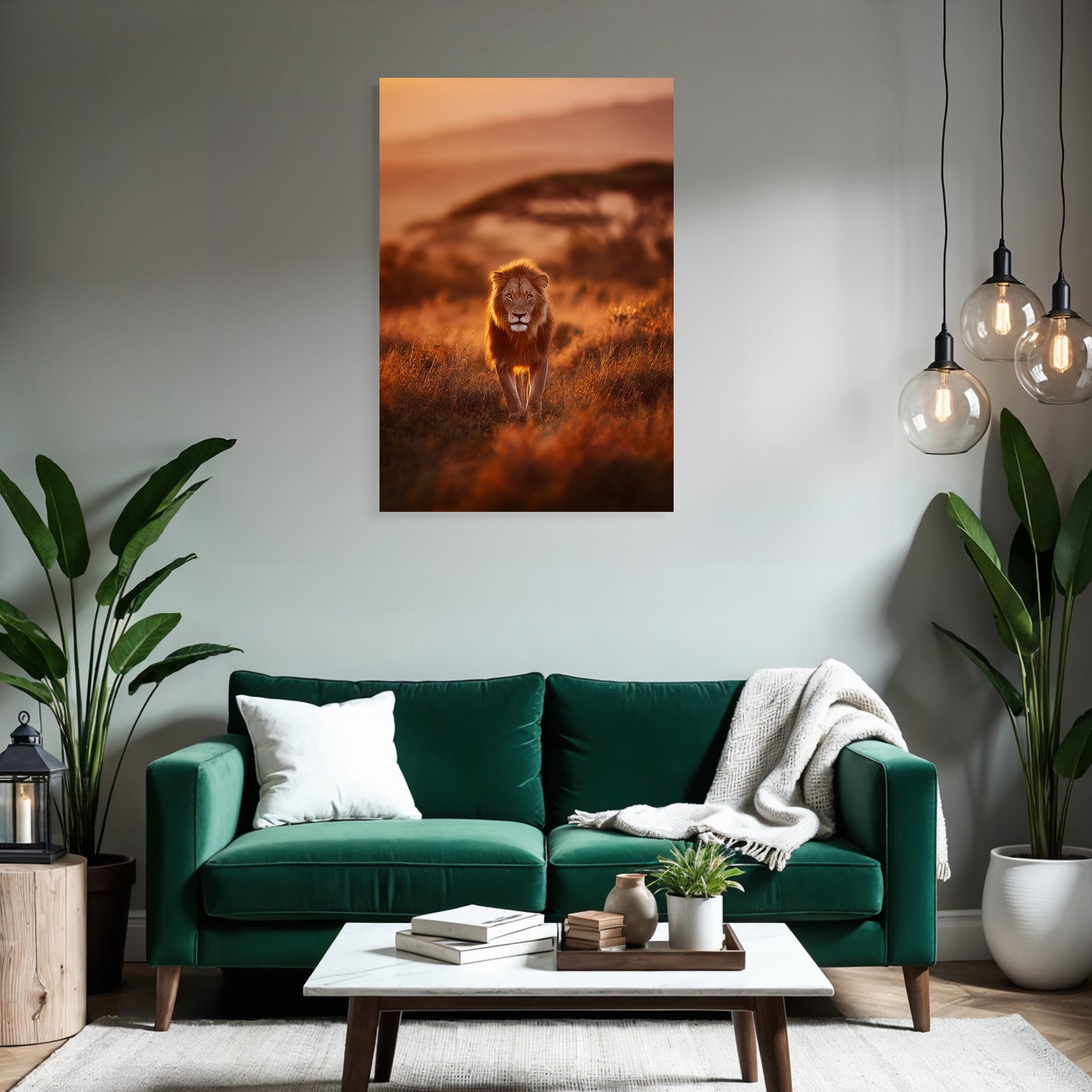 Löwen Spaziergang Durch Die Wiese Im Sonnenuntergang