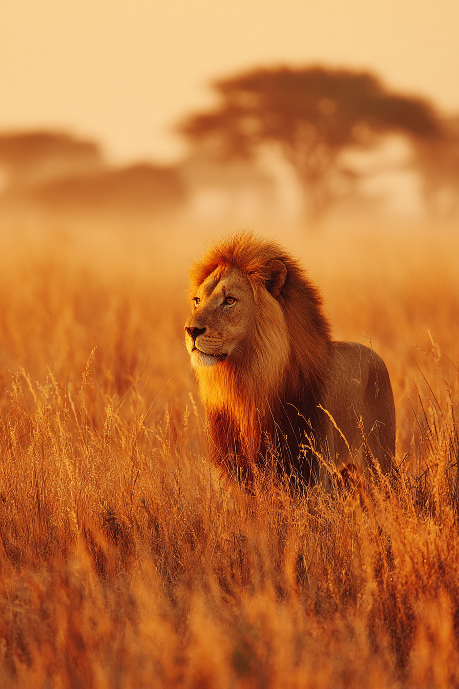 Lwe Ständig In Der Grasland Mit Sonnenuntergang | Safari und Wildtiere | Tiere