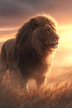 Majestätischer Löwe Im Feld Bei Sonnenuntergang | Safari und Wildtiere | Tiere