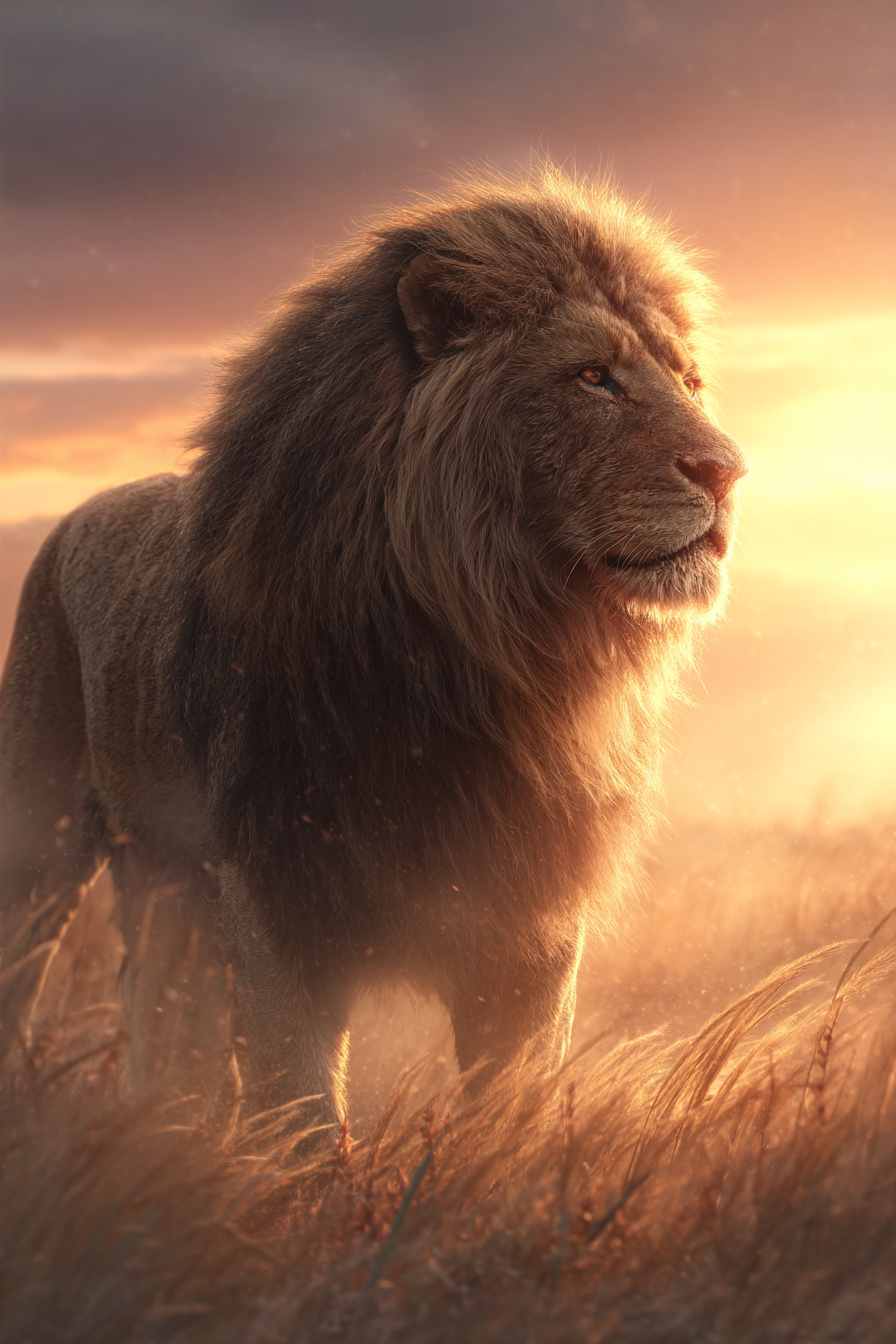 Majestätischer Löwe Im Feld Bei Sonnenuntergang | Safari und Wildtiere | Tiere