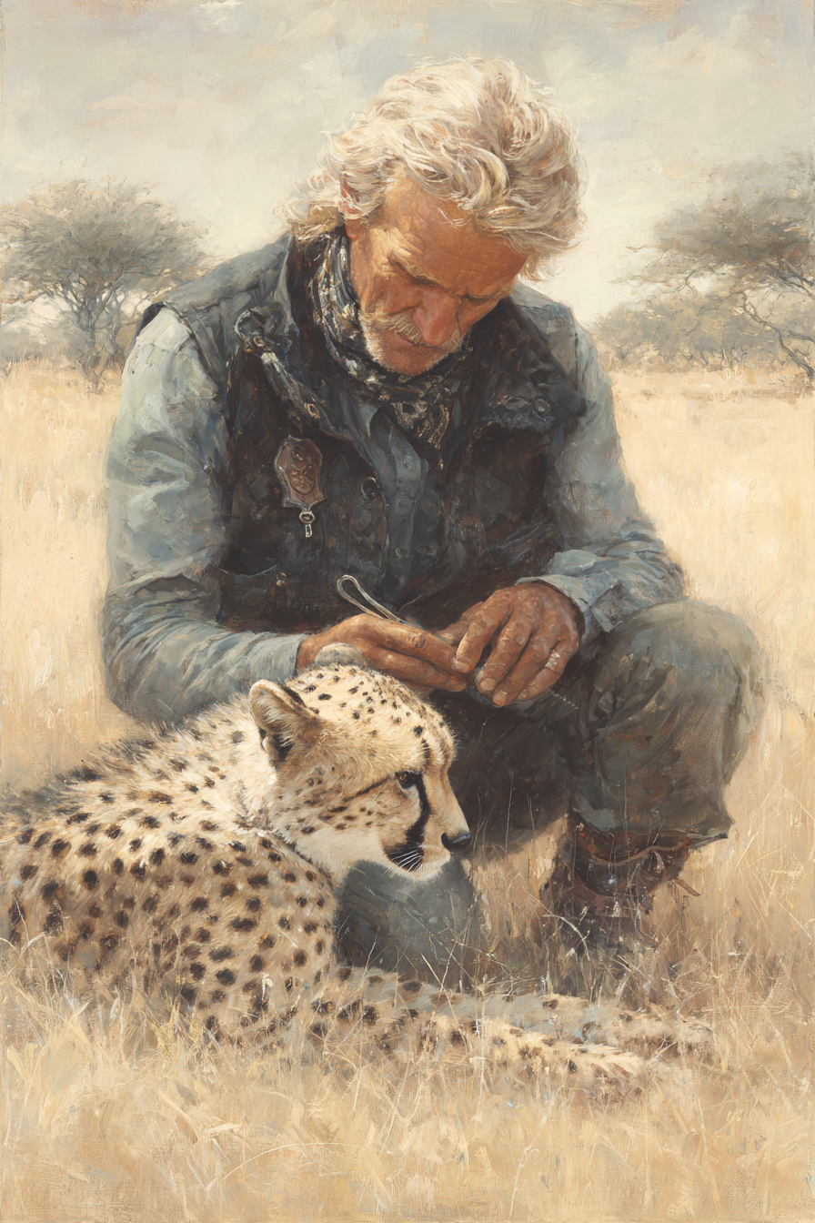Mann Kniet Neben Einem Gepard In Der Savanne | Safari und Wildtiere | Tiere