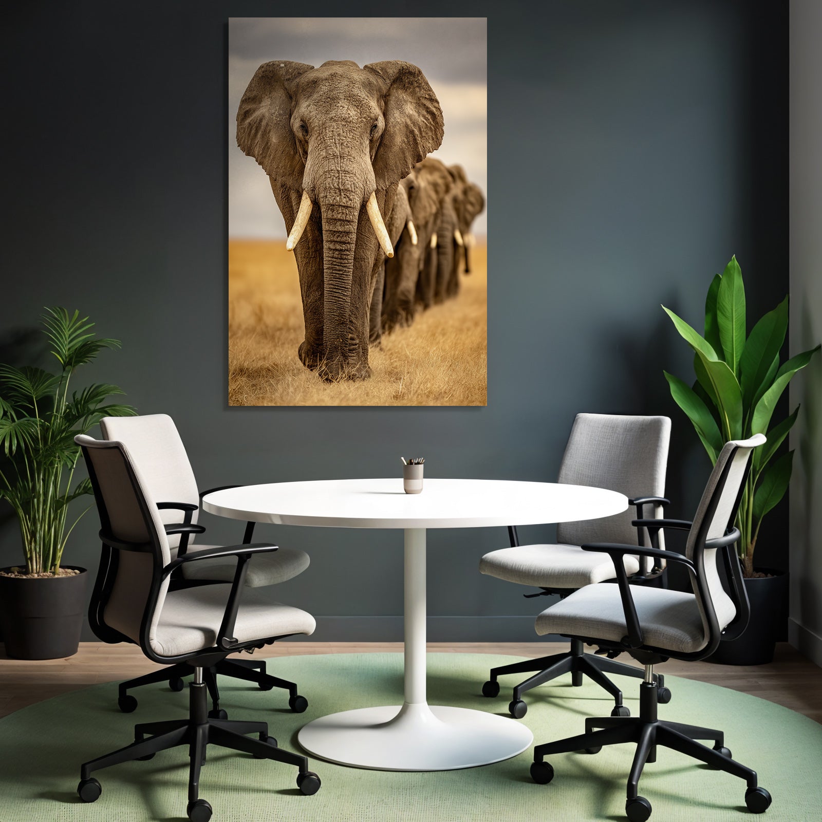 Nahaufnahme Eines Elephanten Mit Ohren Und Stosszähnen In Der Savanne