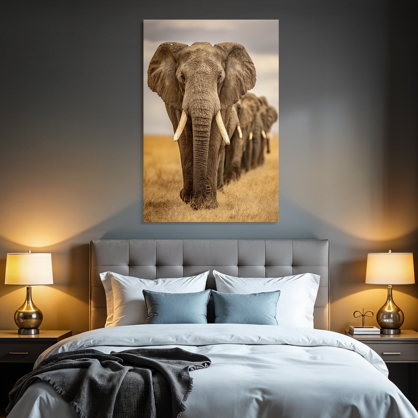 Nahaufnahme Eines Elephanten Mit Ohren Und Stosszähnen In Der Savanne