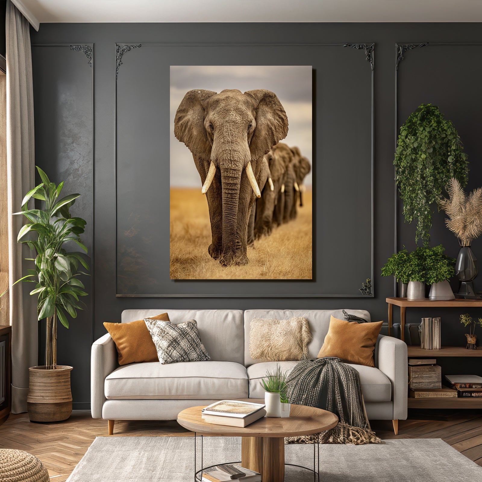 Nahaufnahme Eines Elephanten Mit Ohren Und Stosszähnen In Der Savanne