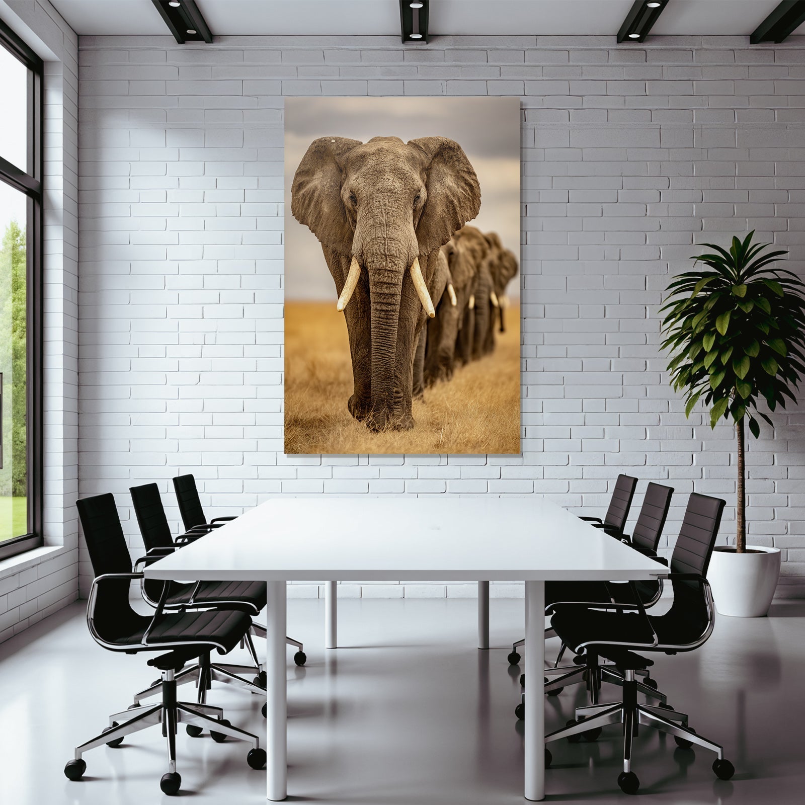 Nahaufnahme Eines Elephanten Mit Ohren Und Stosszähnen In Der Savanne