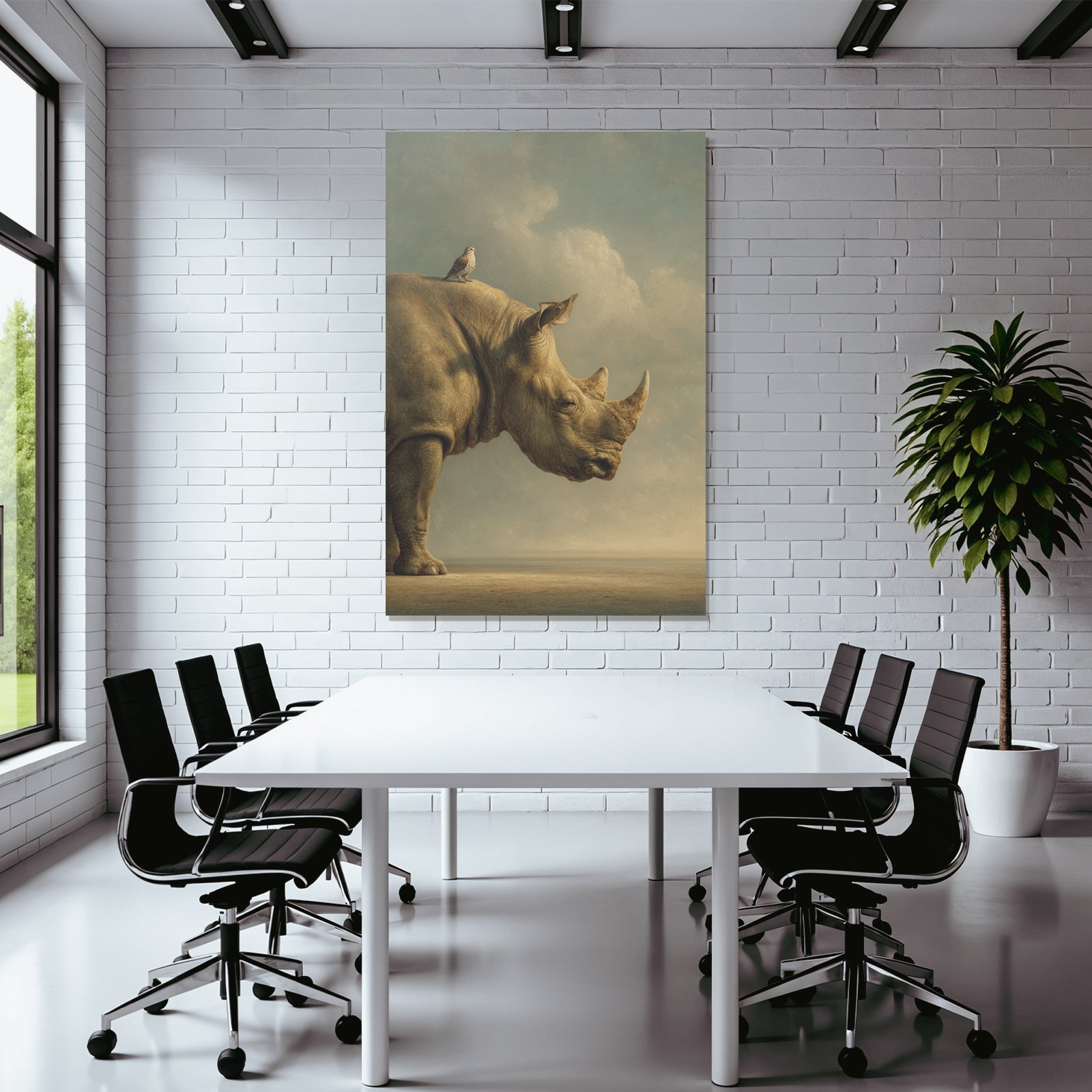 Nashorn Mit Vogel Im Himmel Künstlerischer Stil