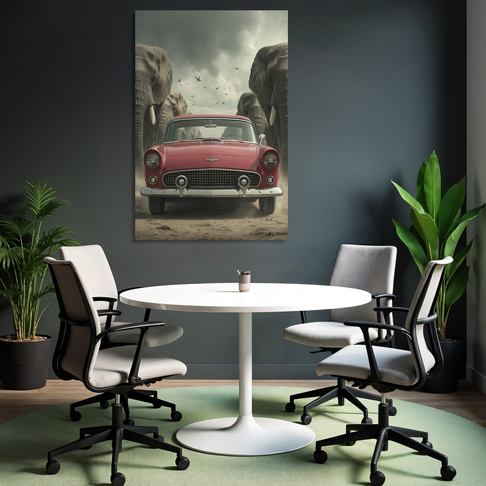 Rote Autos Elefanten Himmel Vintage Szene