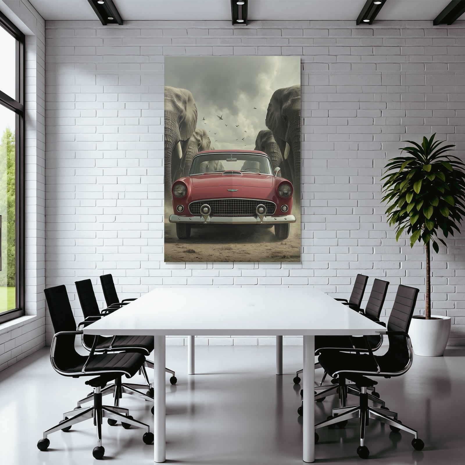 Rote Autos Elefanten Himmel Vintage Szene
