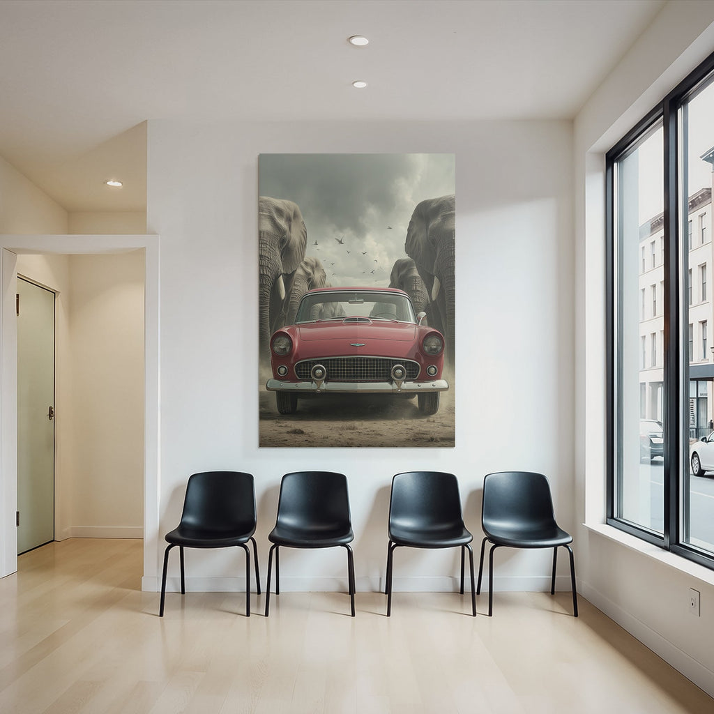 Rote Autos Elefanten Himmel Vintage Szene