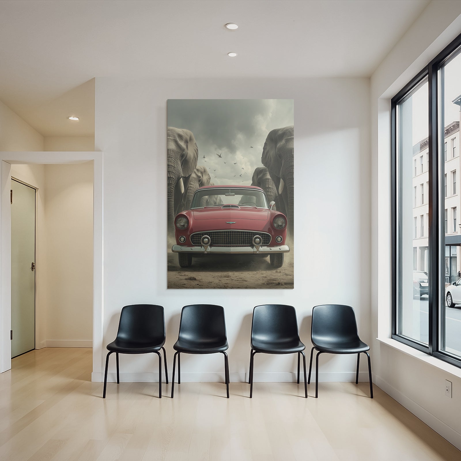 Rote Autos Elefanten Himmel Vintage Szene